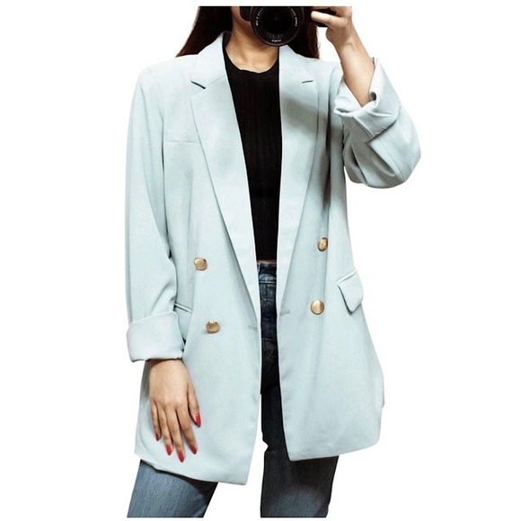 HOUSE OF HARLOW 1960 Oversized Blazer Double Breasted Long Boyfriend Jacket L - Picture 4 of 6